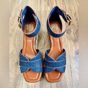 Vince Camuto Linoah Denim Espadrille Wedge Platform Sandals Size 7.5 M NWOT